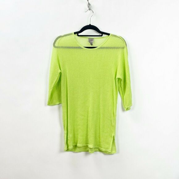 Chico's 0 Small Womens Neon Green Open Knit Sweater - Picture 1 of 6
